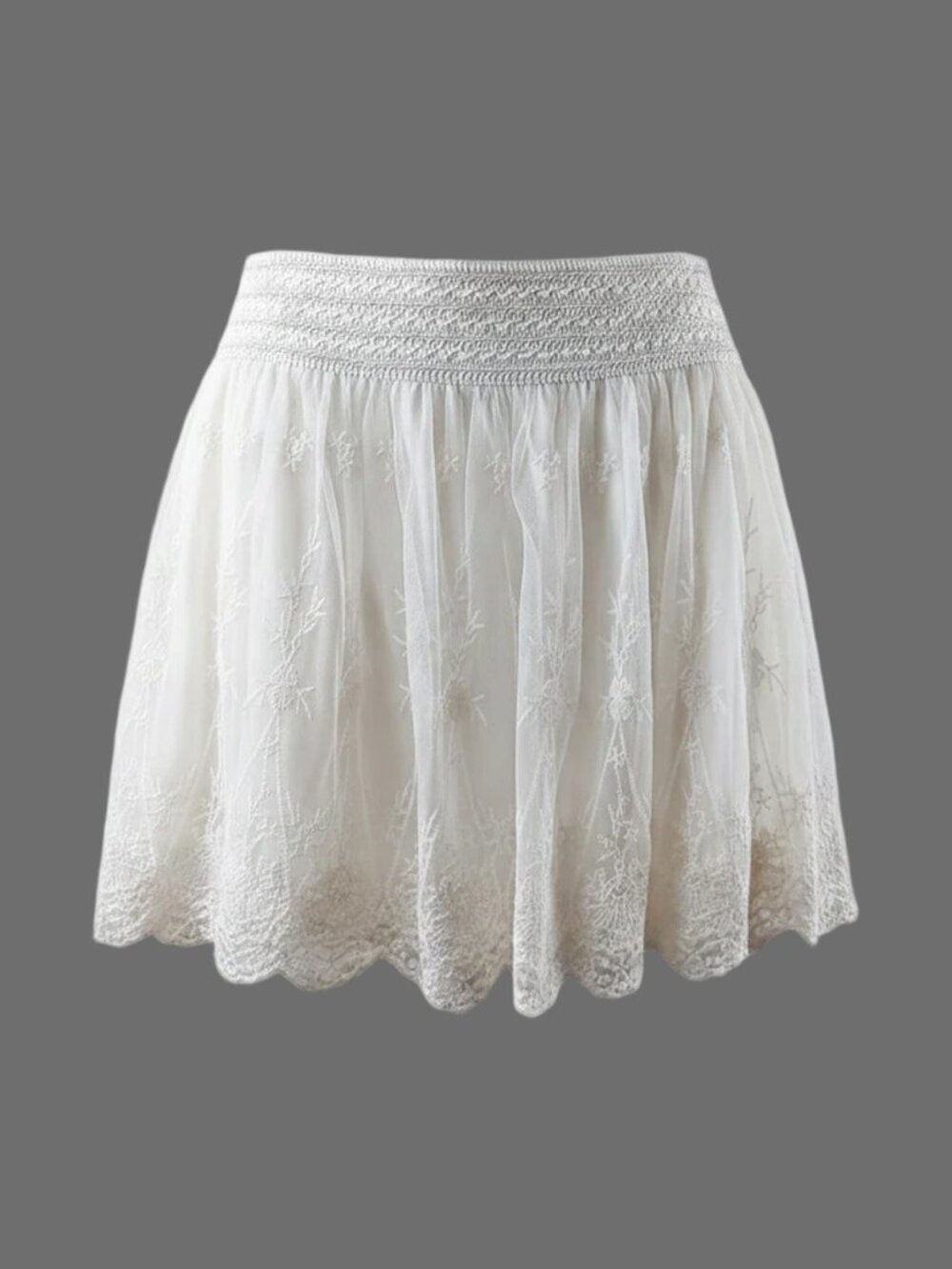 Suzy Shier Mesh Lace Floral Embroidered Mini Skirt